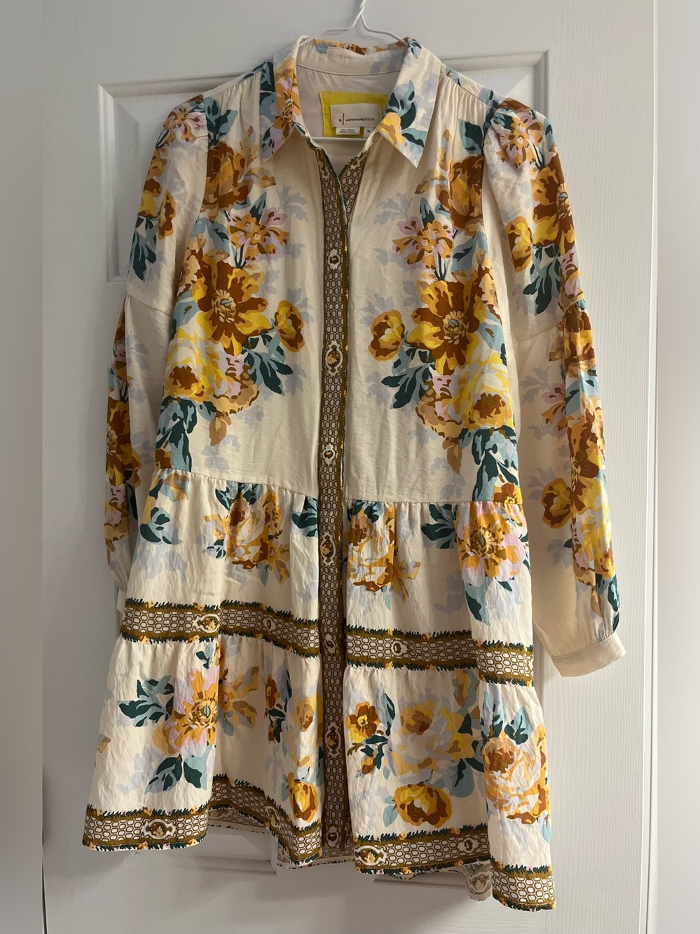 Anthropologie Floral Tiered Button-Front Mini Shirtdress Size XS